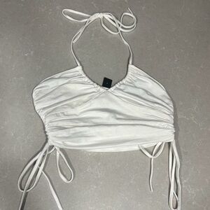 White Halter Ruched Strappy Side- Tie Crop Top